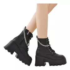 Botas Góticas Pretas Femininas, Botas De Plataforma Com Corr