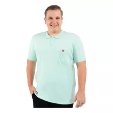 Camisa Polo Plus Size Masculina Com Bolso E Punho Verde Água