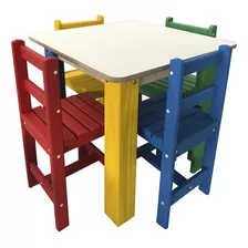 Mesa Infantil Camaleão 4 Cadeiras Colorida Criança Madeira
