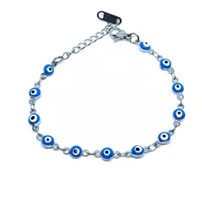 Pulsera Ojito Turco Azul 4mm Acero Inoxidable Plateada