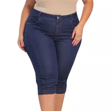 Calça Capri Jeans Feminina Plus Size Cintura Alta Verão