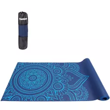 Tapete Yoga Mat Pilates Pvc Com Estampa E Bolsa Transporte Cor Azul