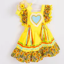 Vestido Caipira Junino Amarelo Girassol Xadrez Infantil