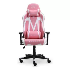 Cadeira De Escritório Gamer Xt Racer Viking Couro Sintético Cor Rosa E Branco