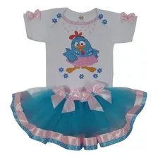 Conjunto Galinha Pintadinha Rosa Luxo, Flores, Fantasia Bebê