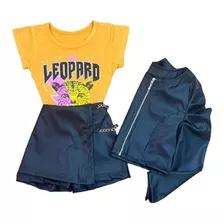 Roupa De Blogueirinha Blusa Saia Jaqueta Couro Blogueira 