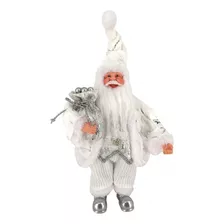 Papai Noel Boneco Premium Glitter E Paete 30cm Várias Cores Cor Branco E Prata