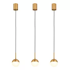 Kit 3 Pendentes Luminária Teto Dourado Globo Sala 20x10cm Cor Marrom 110v/220v