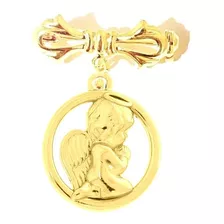 Broche Alfinete Anjo Da Guarda Folheado Ouro 18k