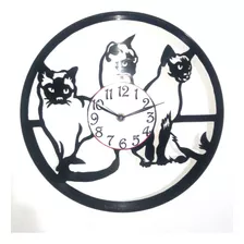 Reloj De Pared En Disco De Vinilo De Gatos Siameses 