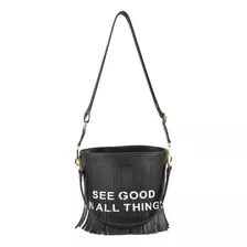 Bolsa Feminina De Ombro Tiracolo Franjas - Original Up4you Cor Preto