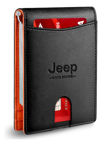 Cartera Minimalista Para Hombre Con Protección Rfid Naranja Liso Jeep Kavis Bonwe