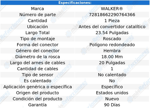 Sensor Escape O2 Antes Cc 504 2.0l 4 Cil 76 A 79 Walker Foto 6