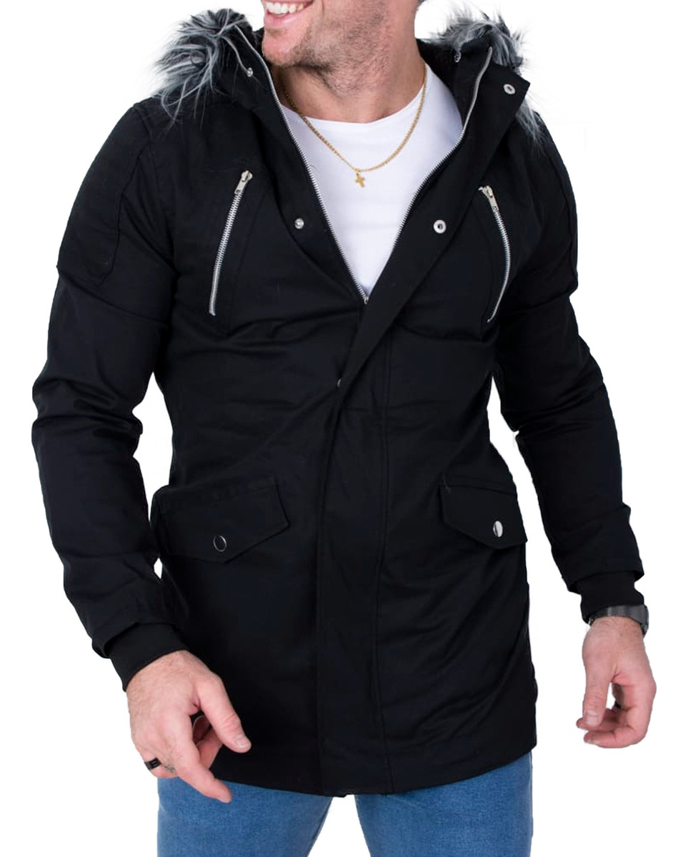 Campera Parka Hombre Invierno Forrada Gabardina Piel Capucha