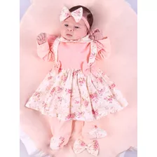 Saída De Maternidade Menina Salmão Floral Charme Rosa 4 Peça