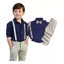 Conjunto Social Manga Longa Com Calça Infantil Masculino 