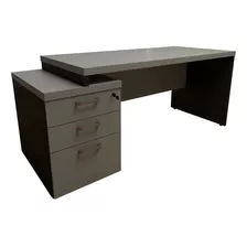 Mesa De Escritório Extensível 170cm A 192cm Com Gaveteiro Cor Cinza Sagrado Com Preto