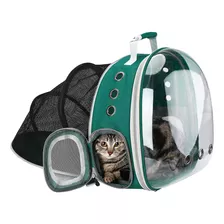 Maleta Para Gato Astropet Transparente Expandible Verde