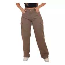 Calça Wide Leg Jeans Pantalona Destroyed Cargo 