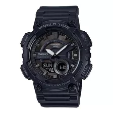 Reloj Casio Caballero Modelo Aeq-110w-1bvcf Color De La Correa Negro Color Del Bisel Negro Color Del Fondo Negro