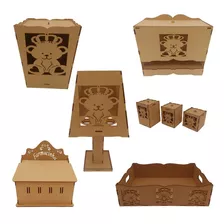 Kit Higiene Bebe Desmontado Quarto Urso Rei 8 Peças Mdf Cru