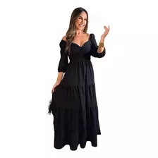 Vestido Feminino Longo Chemise Manga Decote Amarração Roupa