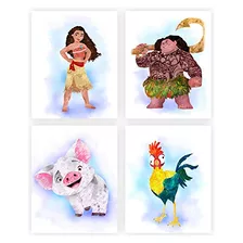 Arte De Pared De Acuarela De Princesa. Moana. Vaiana. P...