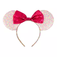 Tiara Laço Pink Orelhas Rosa Minnie Mouse Lantejoulas