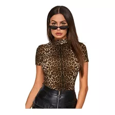 Blusa De Dama Elegante De Leopardo De Cuello Alto