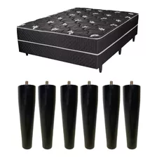 Kit 6 Pés Para Cama Solteiro 16cm Pe De Cama Box Preto