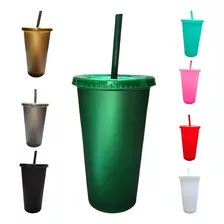 50 Vasos Reutilizable Con Tapa Y Popote De 16 Oz