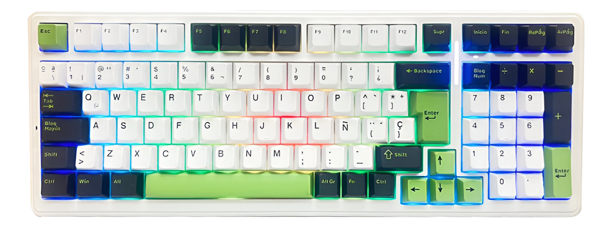 AULA F99 BLACK WHITE GREEN WIRED 98% RGB SW GREY WOOD V3 ESPAÑOL