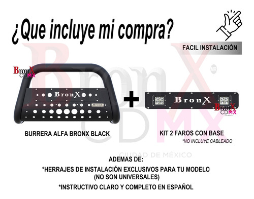 Burrera Bronx Black 2 Faros Toyota Hilux 2006-2015 Foto 2