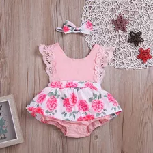 Bebê Infantil Meninas Sem Mangas Floral Lace Backless Romp01