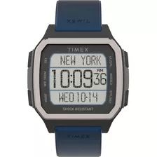Reloj Timex Moda Modelo: Tw5m28800 Correa Azul Bisel Plateado Fondo Digital