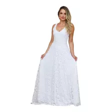 Vestido De Noiva Civil Longo Rodado Casamento Renda