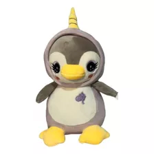 Pinguim Pelúcia Realista Cinza Fofo Lavável Decoração Bebê 