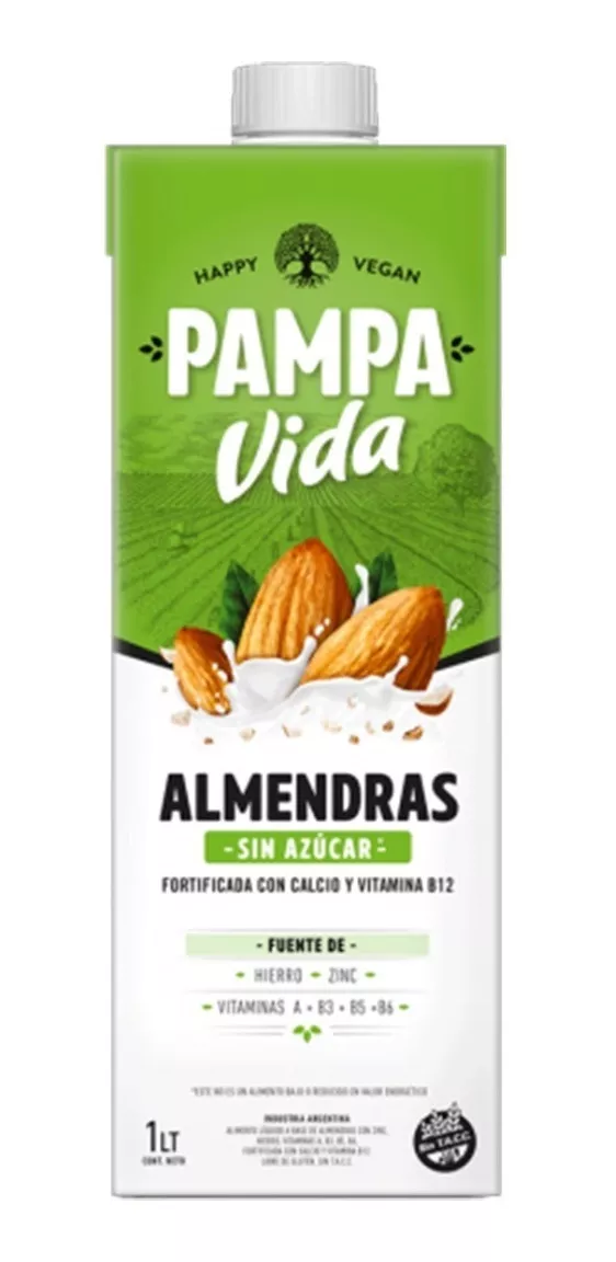 Leche Pampa Vida Almendras Sin Azúcar. Pack X 8 Unidades.