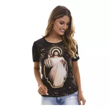 Blusa Baby Look Ágape Bordado Manual Jesus 4621