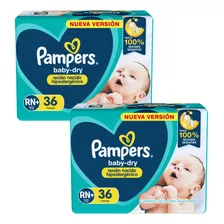 2 Packs Pampers Baby Dry Rn+ X 36 Unid