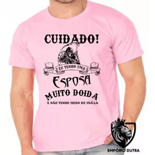 2 Camiseta Infantil Até Adulto Cuidado Eu Tenho Esposa Doid