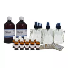 Kit 10 Essências 20ml + Vidros 100ml + Rótulos + Base 1l