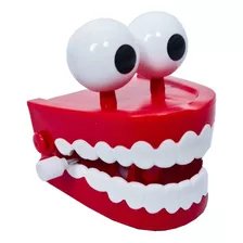 Brinquedo Dentadura Boca Divertida A Corda Dentes Olho Cor Vermelho
