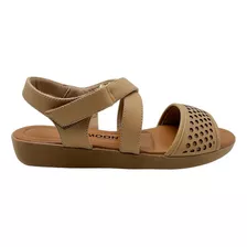 Sandalias Tiras Cruzadas Velcro Beige De Mujer D'moon Mishop