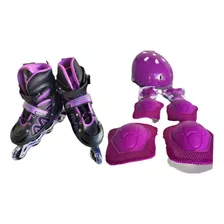 Patins Inline Infantil 4 Rodas Com Led C Kit Protecão