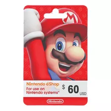 Cartão Nintendo Eshop Switch Card Usa $60 Dólares Americano