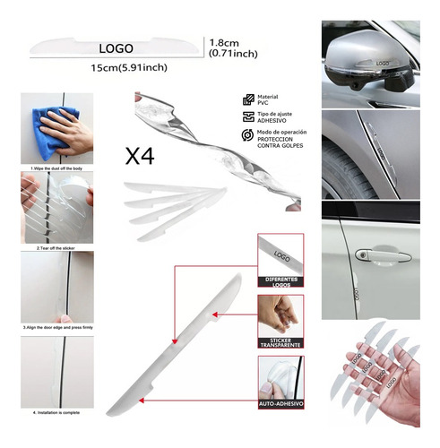  X4 Topes De Puerta Transparente Marcas Adhesivo Auto Foto 4