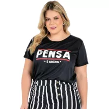 Blusa Plus Size Marguerite Preta Pensa, É Grátis