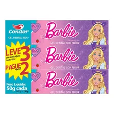 Pasta De Dentes Infantil Condor Kids+ Barbie Morango Em Gel Sem Glúten Pacote X 3 150 G