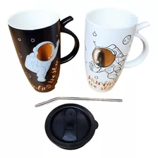 Termo Taza Astronauta Ceramica Mug Espacio Detalle + Pitillo